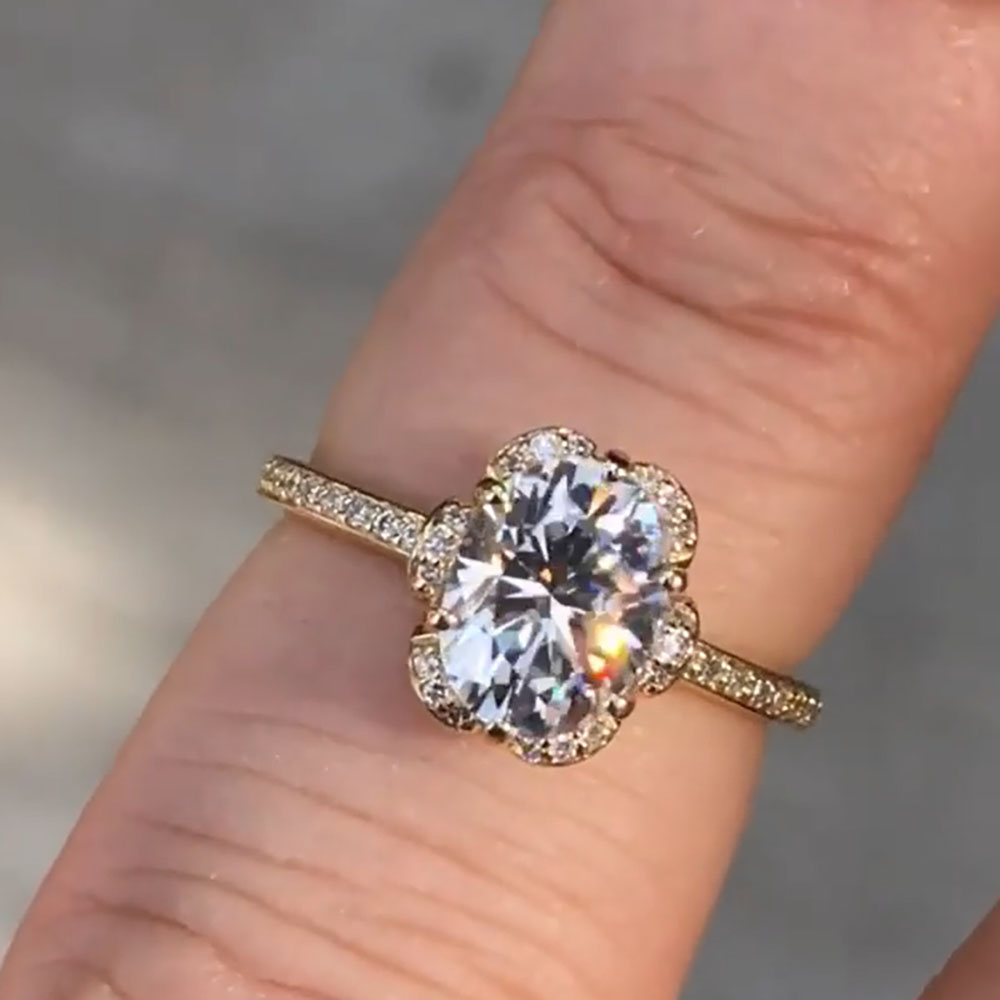 Custom Solid 14K Yellow Gold W - Moissanite Engagement Ring 1 Carat ulasan dan harga