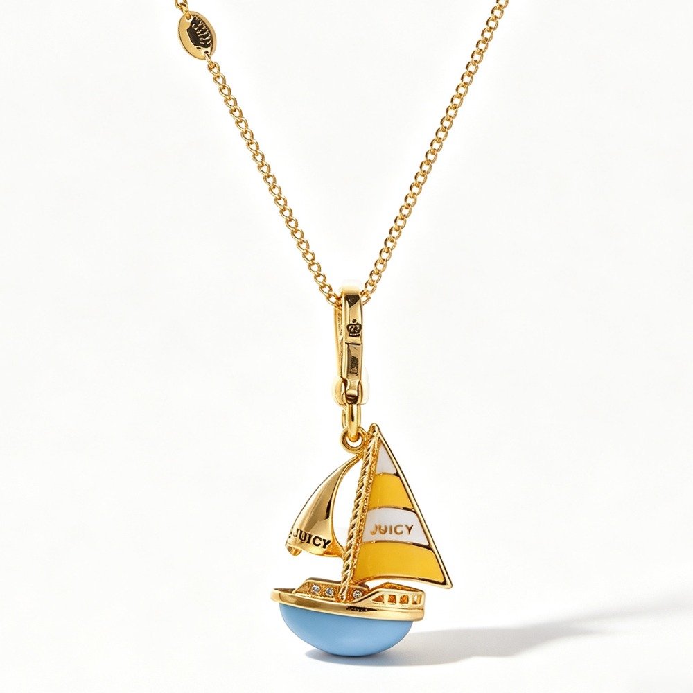 Elegant Enamel Glaze Blue Sail - Initial Letter Necklace 18K Gold ulasan dan harga