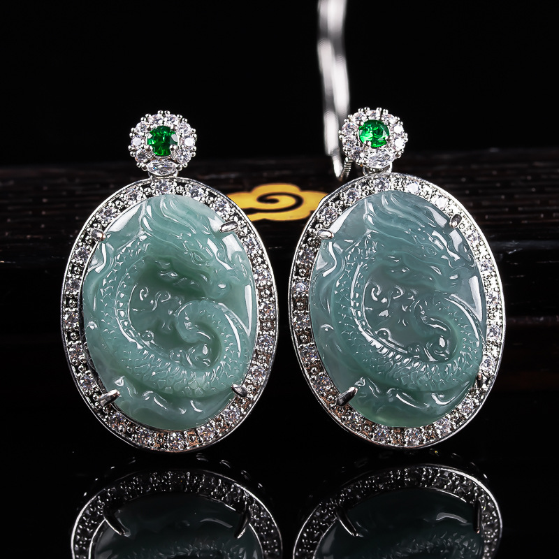 Myanmar Jadeite Dragon Pendant - 925 Sterling Silver Chain Necklace Men ulasan dan harga