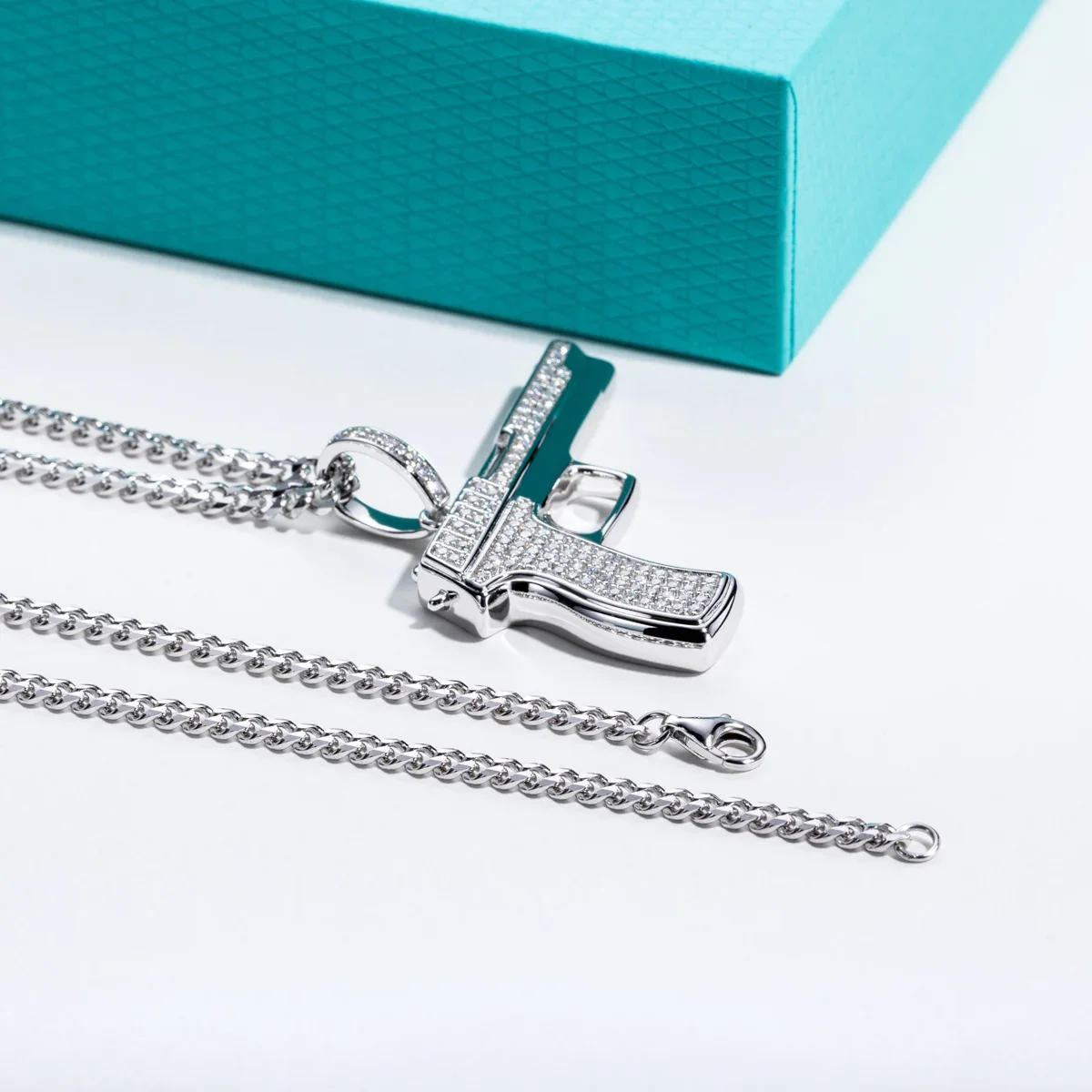 FCGJHW Moissanite Gun Pendant  - 925 Sterling Silver Chain Necklace Men ulasan dan harga