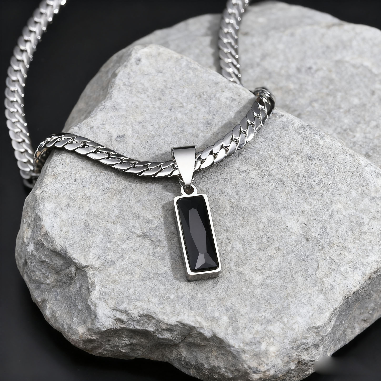 Stylish Mens Geometric Stone P - Cuban Link Chain 12Mm ulasan dan harga
